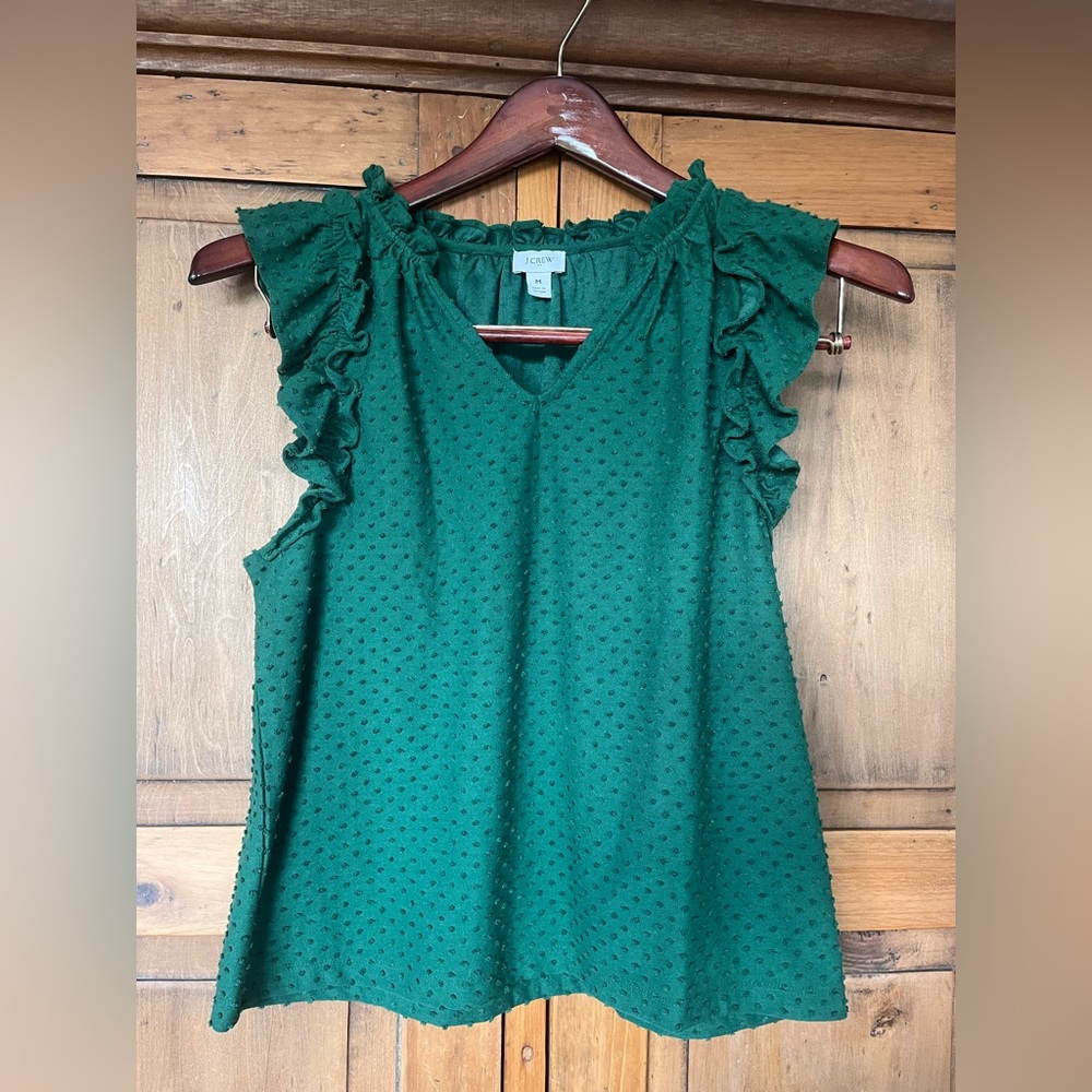 J. Crew Green Ruffle Sleeve Blouse